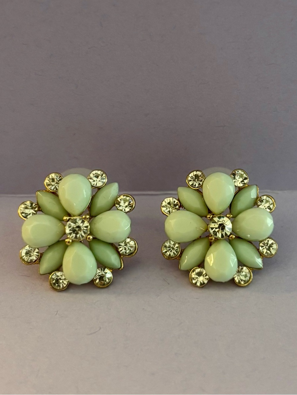 Floral Cluster Mint Green Crystal Drop Earrings
